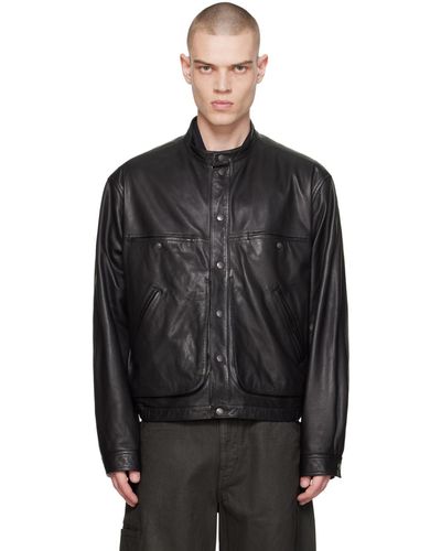 Lemaire Stand Collar Leather Jacket - Black