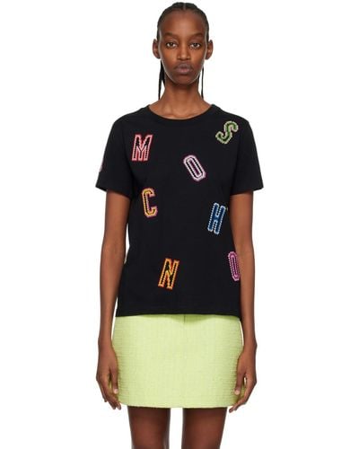 Moschino Black Embroidered T-shirt - Multicolour