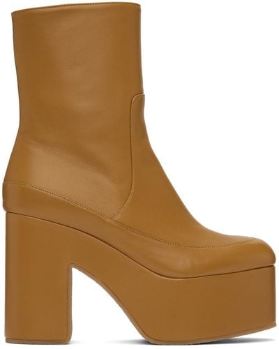 Dries Van Noten Yellow Heeled Leather Boots - Brown