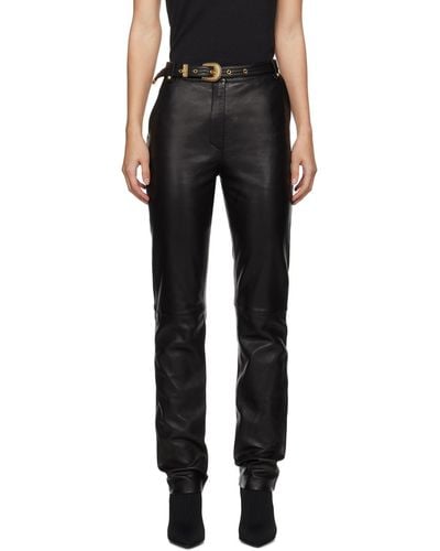 Balmain Belted Leather Trousers - Black