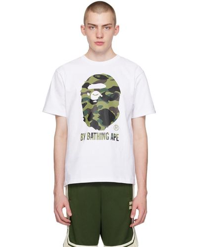 A Bathing Ape T-shirt blanc à logo à motif 1st camo - Vert