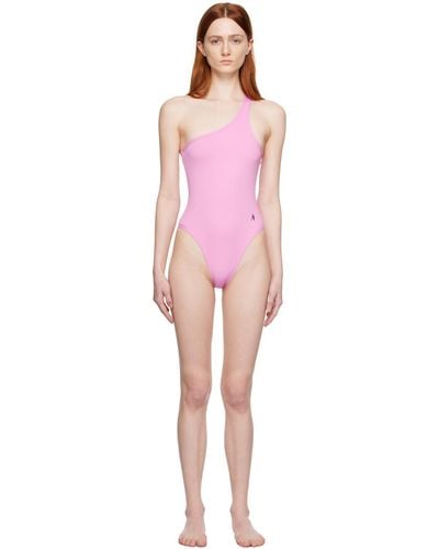 The Attico Pink Single-shoulder One-piece Swimsuit - Black