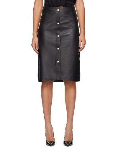 Victoria Beckham Press-stud Leather Midi Skirt - Black