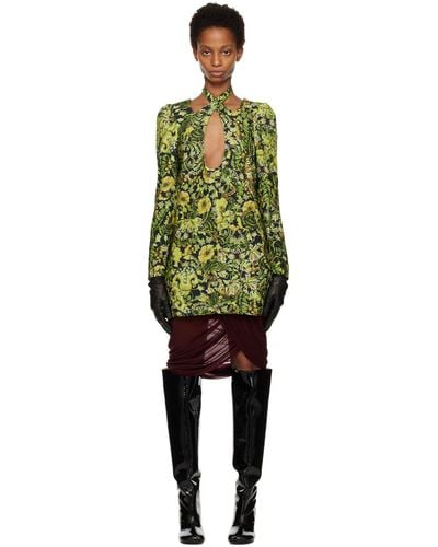 Dries Van Noten Robe courte verte à découpes - Noir