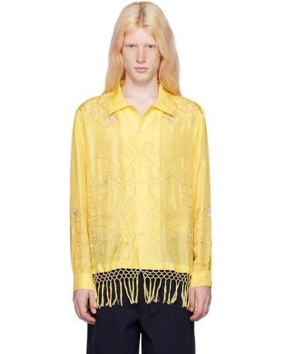 Bode Yellow Paquerette Fringe Shirt - Orange