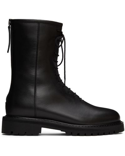 LEGRES Leather Combat Boots - Black