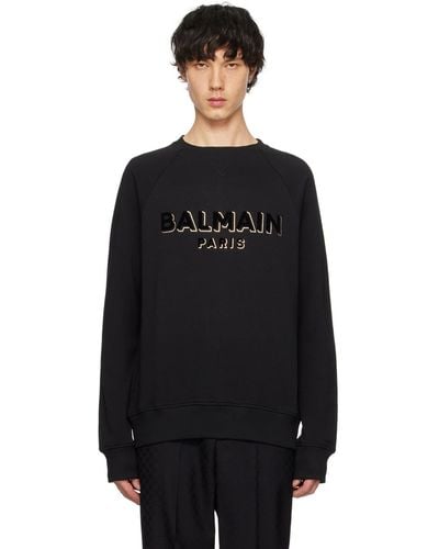 Balmain メタリック フロックロゴ スウェットシャツ - ブラック