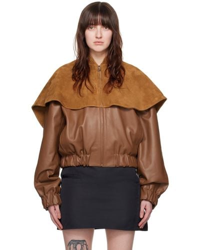 JW Anderson Oversized Collar Leather Bomber Jacket - Brown