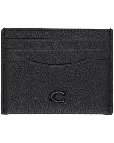 COACH Flat Card Case In Pebble Leather W/ Sculpted C Hardware Branding - Black