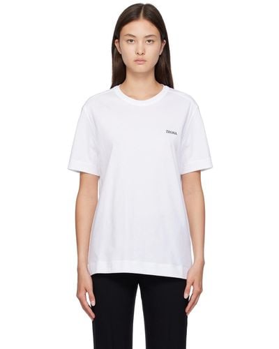 Zegna ホワイト ロゴ刺繍 Tシャツ