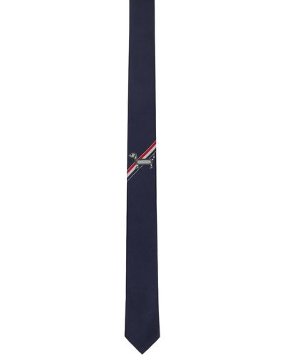 Thom Browne Thom e cravate bleu marine à logo hector - Noir