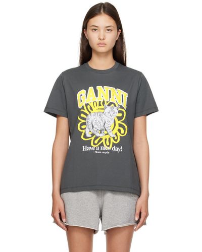 Ganni T-shirt Relaxed Peach en coton biologique - Noir