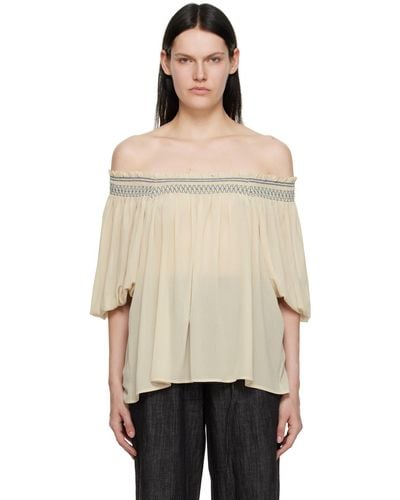 See By Chloé Beige Smocked Blouse - Black