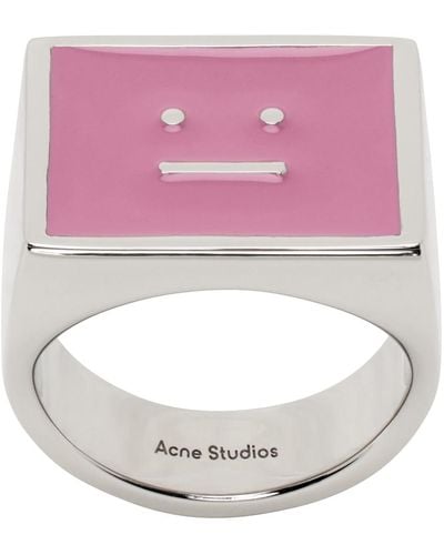 Acne Studios Bague argenté et rose à logo émaillé