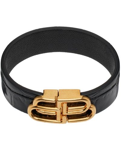 Balenciaga Black 'bb' Thin Leather Bracelet