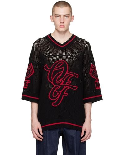 Off-White c/o Virgil Abloh Off- t-shirt de style collégial noir et rouge en filet