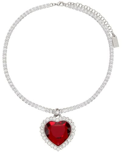 Vetements Silver & Crystal Heart Necklace - Red