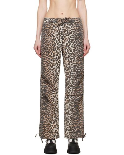 Ganni Pantalon brun à motif léopard - Noir