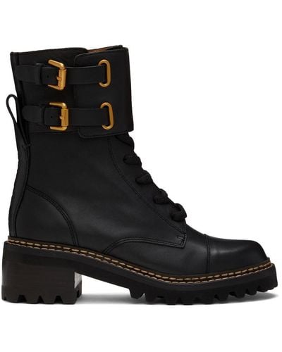 See By Chloé Black Mallory Combat Boots