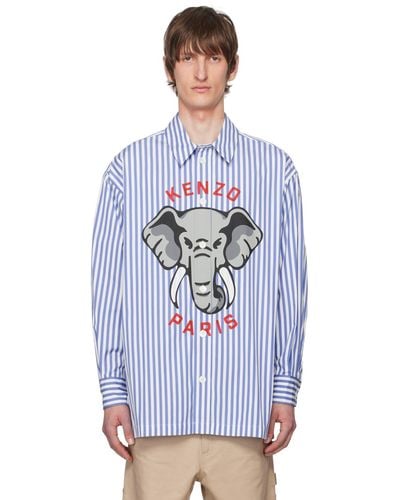 KENZO ホワイト&ブルー Paris Elephant シャツ
