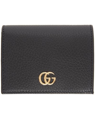 Gucci Petit portefeuille marmont noir à fentes pour cartes et logo gg