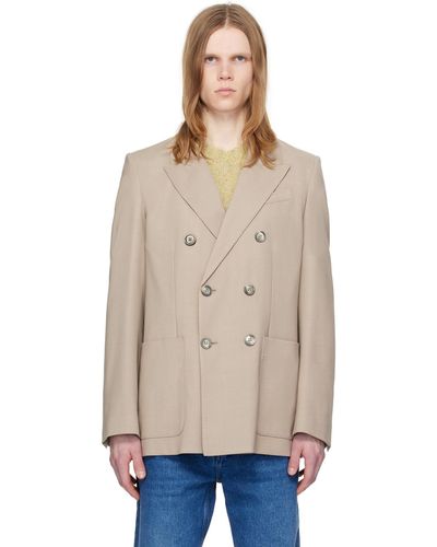 Ami Paris Taupe Double-breasted Blazer - Natural
