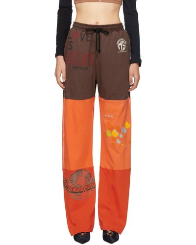 Marine Serre Pantalon de détente brun et ange en coton régénéré - Orange