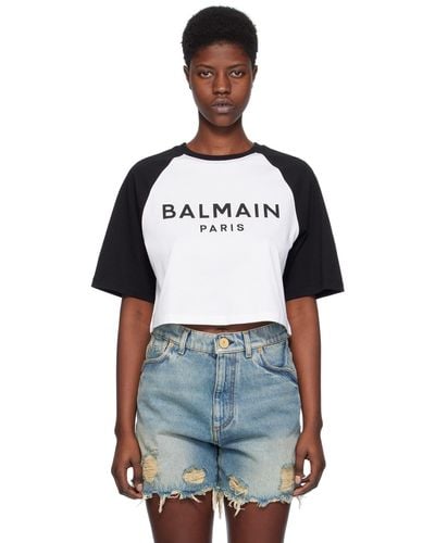 Balmain ホワイト& ラグランtシャツ - ブラック