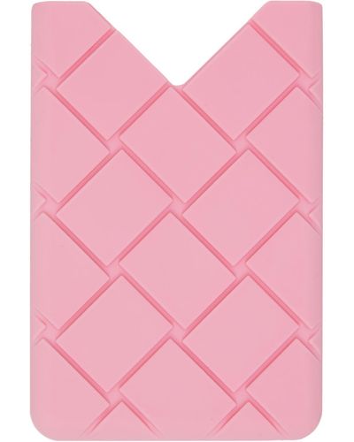 Bottega Veneta Porte-cartes rose tissé façon intrecciato