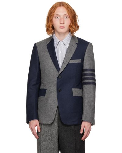 Thom Browne Thom e veston gris à quatre rayures - Bleu