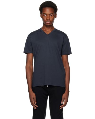 Sunspel T-shirt riviera bleu marine en jersey d'épaisseur moyenne à col en v - Noir