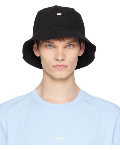 BOSS Chapeau bob noir à étiquette à logo - Bleu