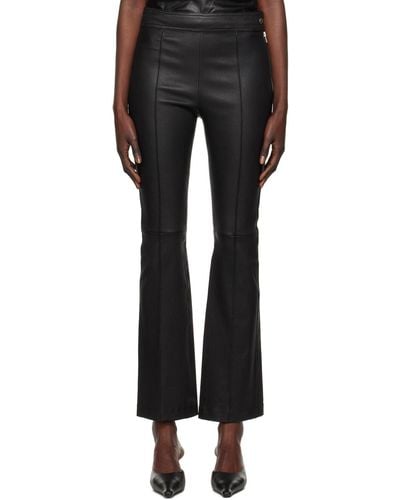 Helmut Lang Black Cropped Flare Leather Trousers