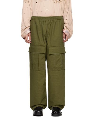Acne Studios Khaki Embroidered Cargo Trousers - Green