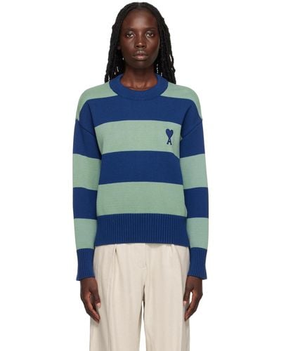 Ami Paris Ssense Exclusive Blue & Green Ami De Cœur Sweater