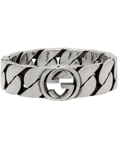 Gucci Thin Chain Interlocking G Ring - Black