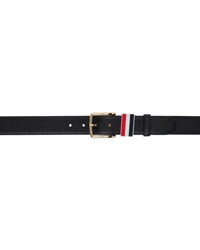 Thom Browne Thom E Calfskin Pebbled Leather Belt - Black