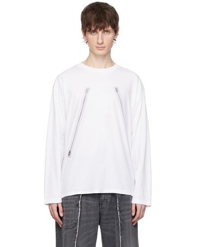 MM6 by Maison Martin Margiela White Rasterised Zip Long Sleeve T-shirt