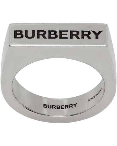 Burberry Bague argentée à logo gravé - Métallisé
