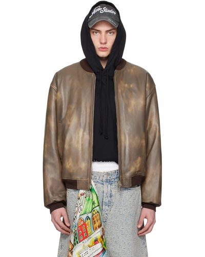 Acne Studios Brown Faded Leather Bomber Jacket - Black