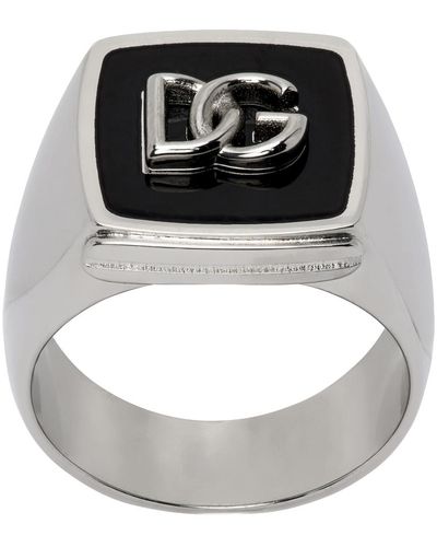 Dolce & Gabbana Ring with enameled accent and DG logo - Métallisé