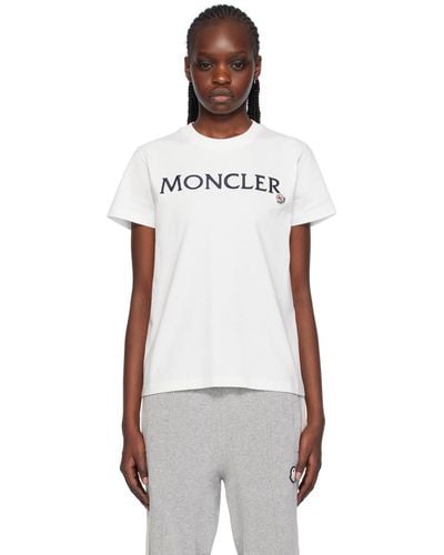 Moncler ホワイト ロゴ刺繍 Tシャツ - ブラック