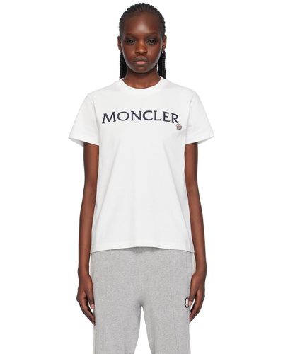 Moncler T-shirt blanc à logo brodé - Noir