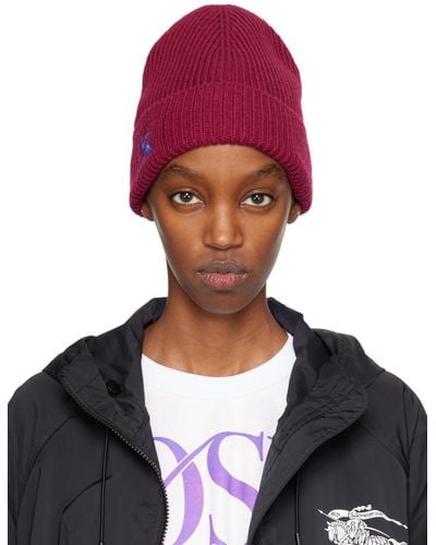 Burberry Bonnet bourgogne en tricot côtelé de cachemire - Violet