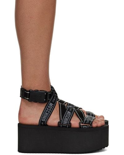 Moschino Logo Tape Wedge Sandals - Brown