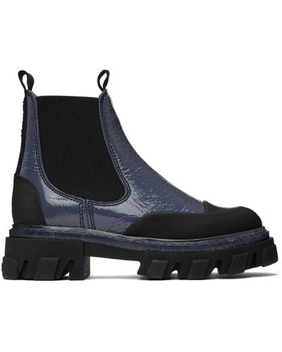 Ganni Blue Cleated Low Chelsea Boots - Black