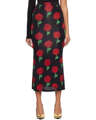 Versace Black Roses Midi Skirt