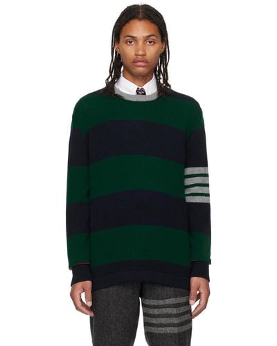 Thom Browne Green 4-bar Sweater - Black