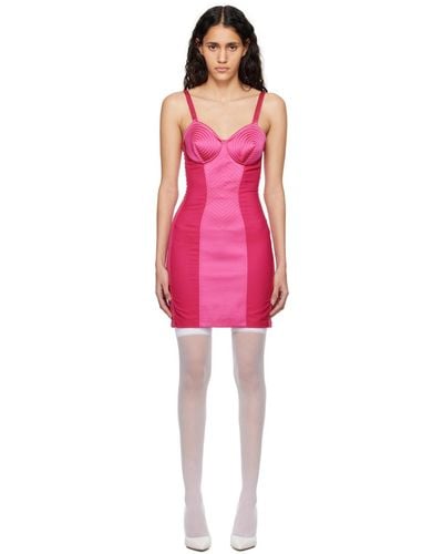 Jean Paul Gaultier Conical Paneled Satin Mini Dress - Pink