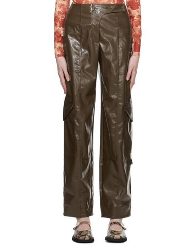 Ganni Brown Patent Faux-leather Trousers - Black